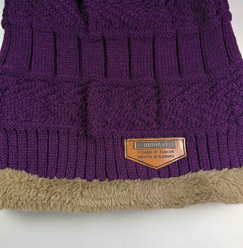 HINDAWI Winter Scarf Hat Womens Beanie Slouchy Knit Warm Snow Outdoor Skull Cap Purple - Image 4